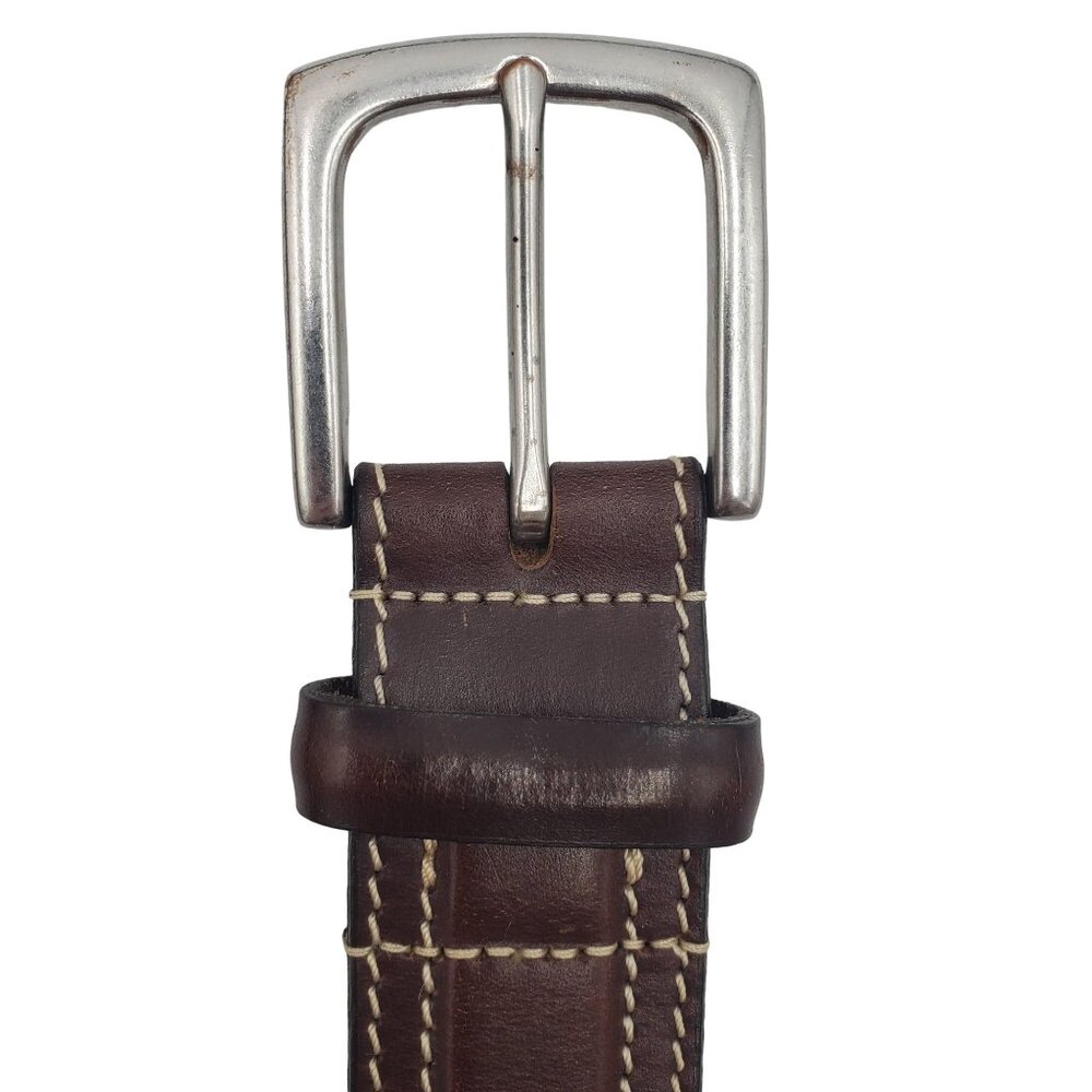 Eddie Bauer Men's Size 48 Brown Leather Stitched Belt England Designer - Picture 4 of 12